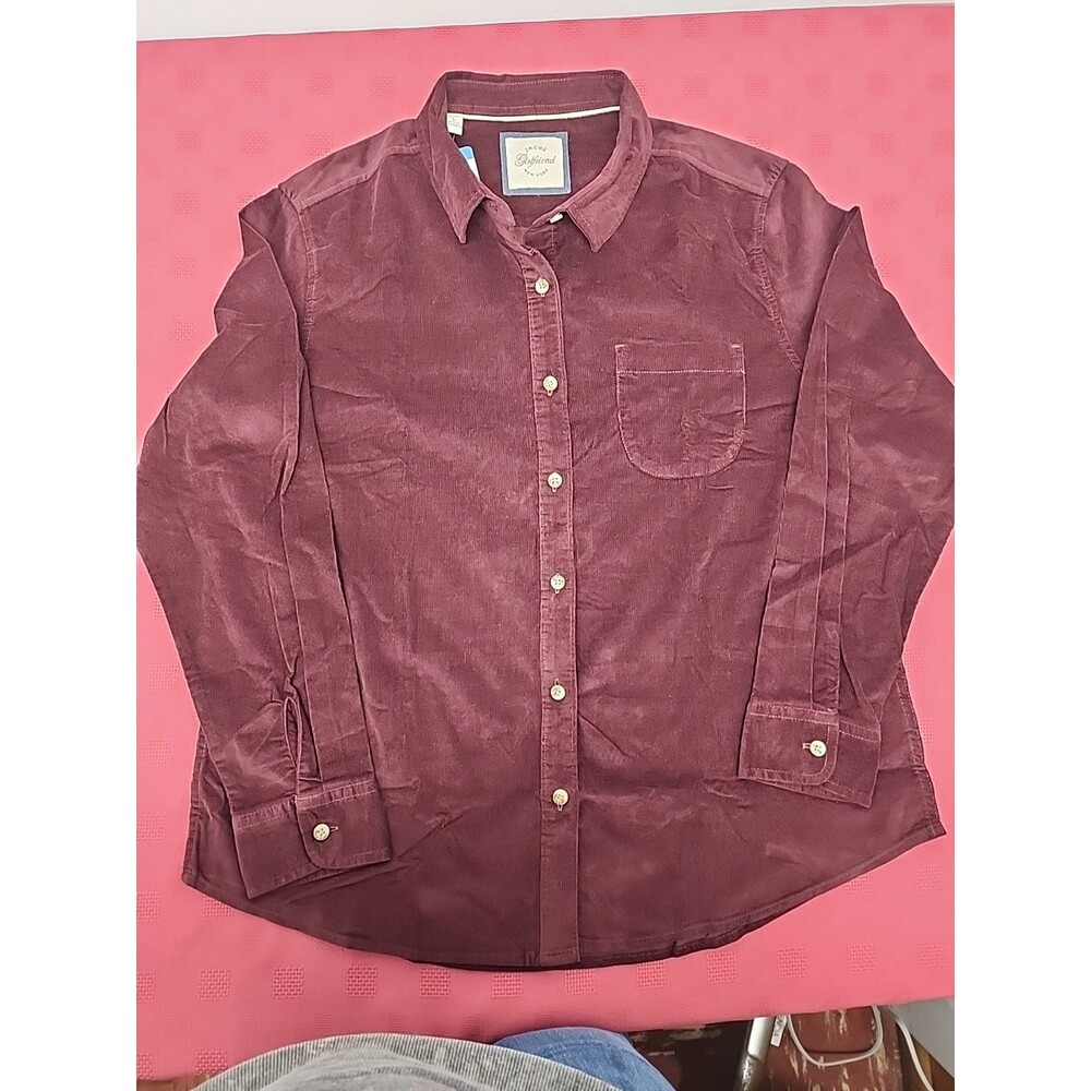 Jachs Girlfriend Corduroy Long Sleeve Button Up In Merlot Womens Lg. NWT Classic